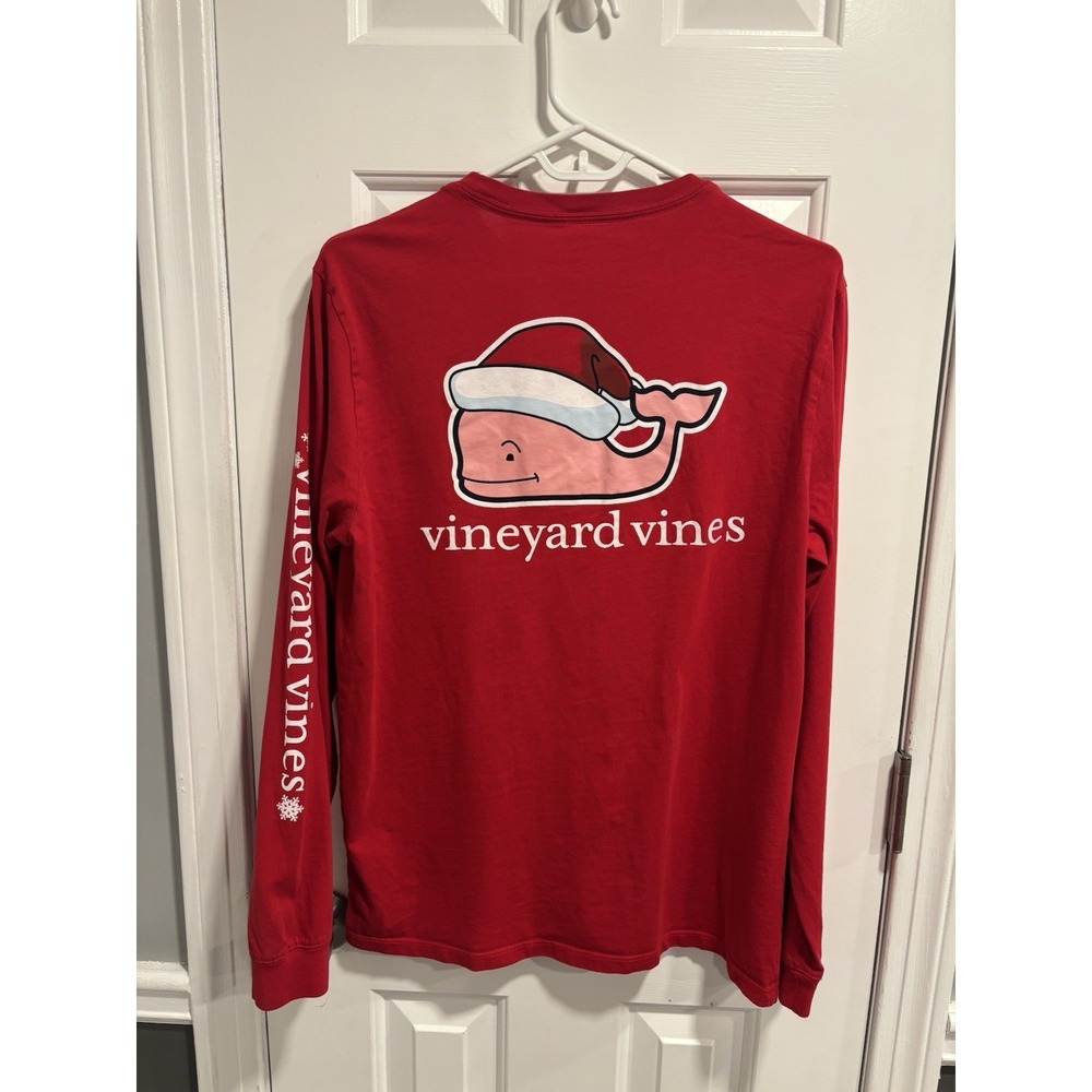 Vineyard Vines Long sleeve Shirt Mens Small Red Crew Neck Merry Christmas Santa